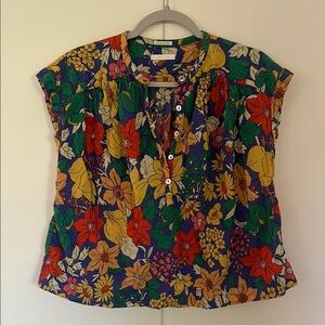 MOTHER Red and Yellow Boxy Buttoned Blouse